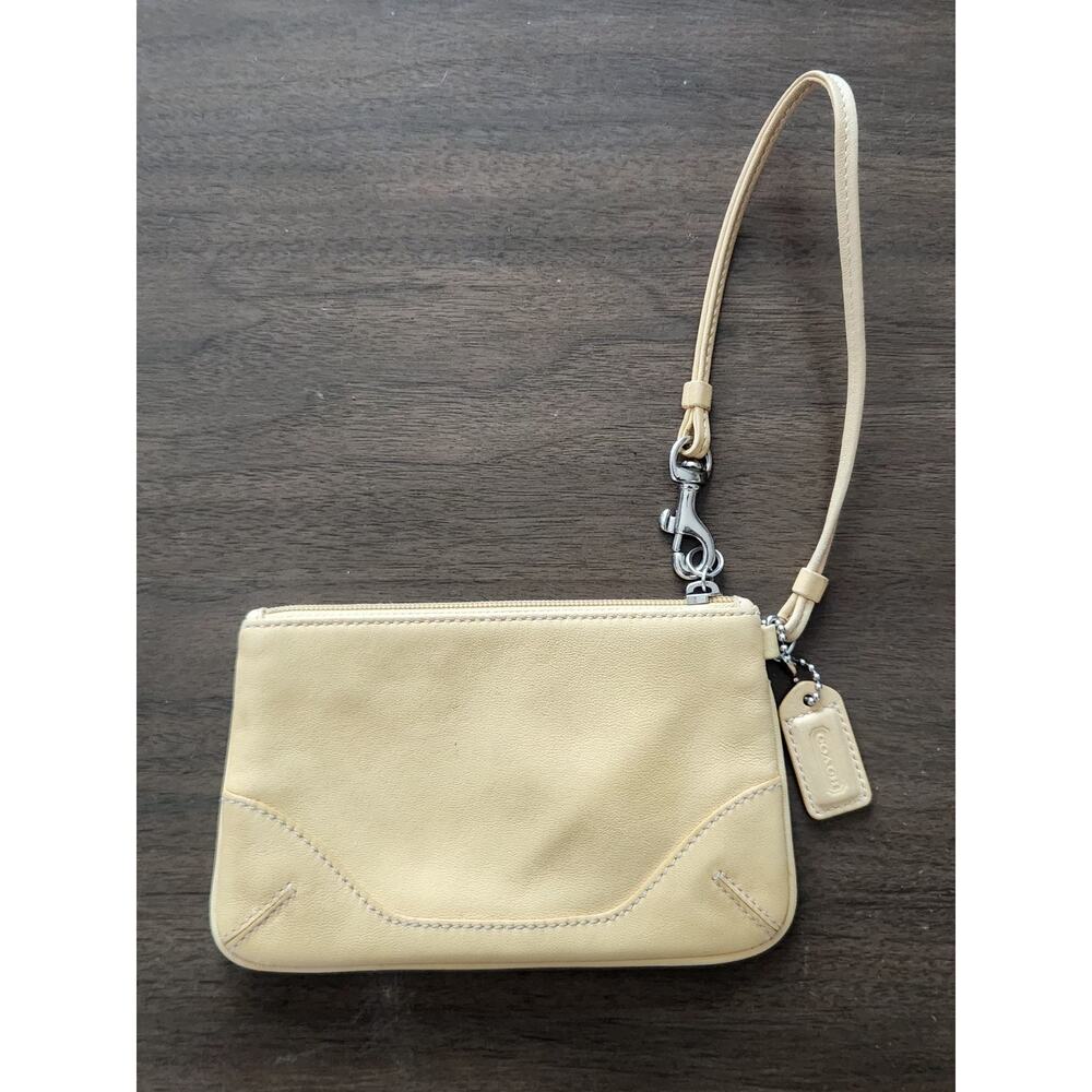 Coach Small Beige Tan Leather Wrislet W/ Signature Canvas inside 6.5x4 in